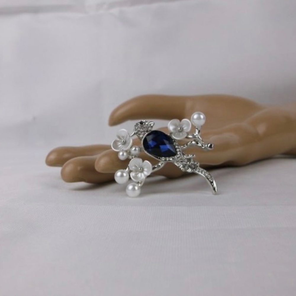 Enameled Rhinestone Bird Brooch - Picture 2 of 2